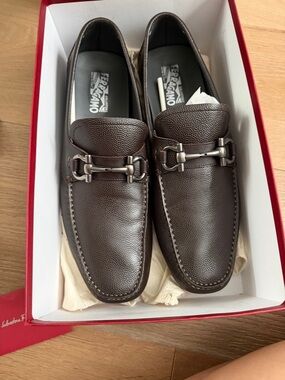 Salvatore Ferragamo Dark Brown Pebble Leather Bit Loafers
